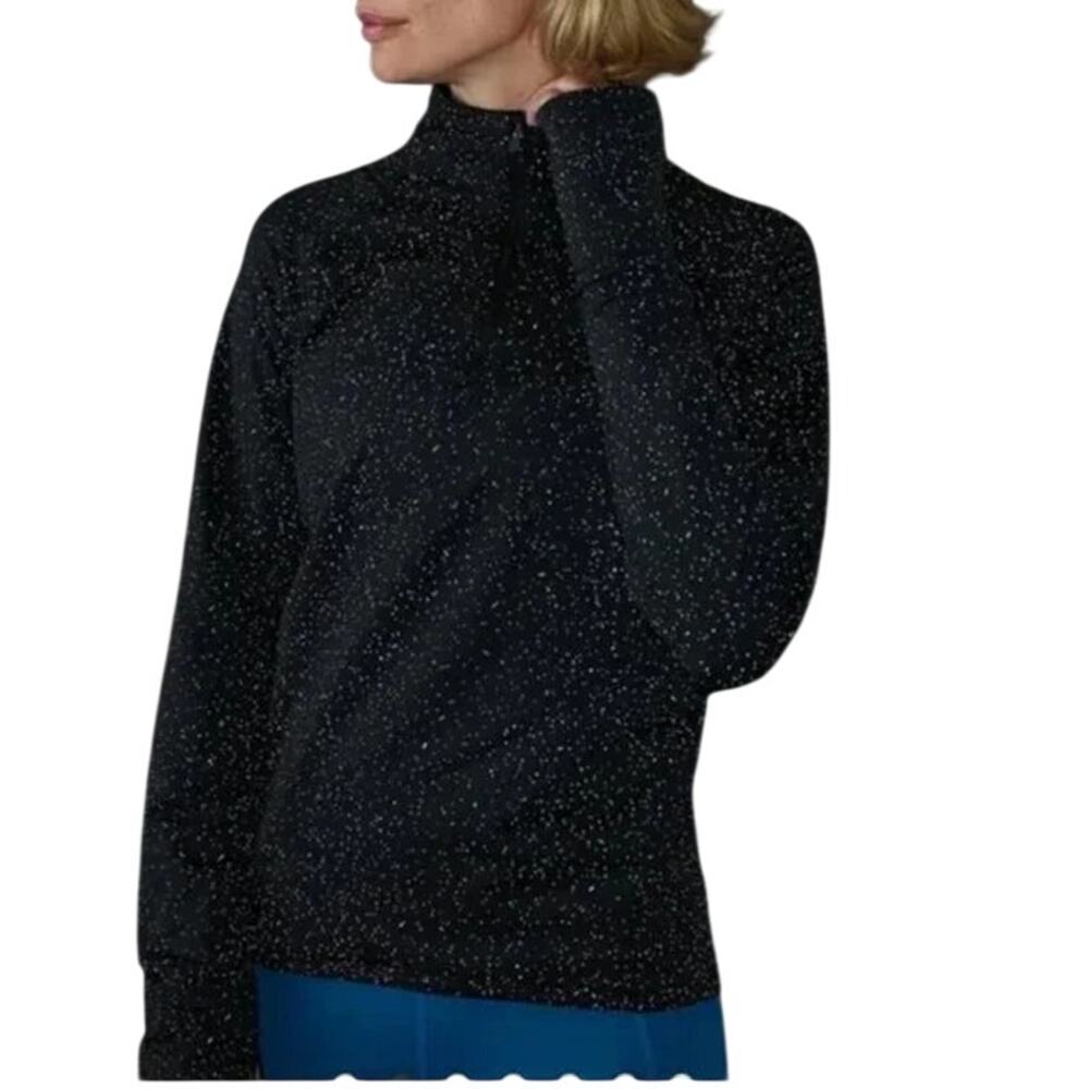 Athleta Whistler Half Zip Cosmos Reflective Black Pullover Top Size Large